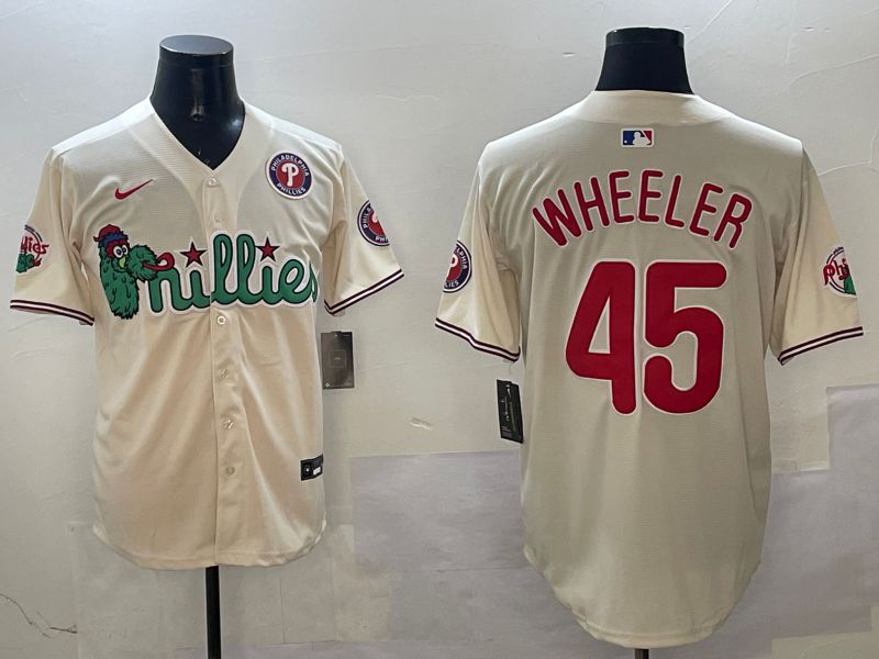 Men Philadelphia Phillies #45 Wheeler Cream Three generations Joint Name Game 2025 Nike MLB Jersey style 5->philadelphia phillies->MLB Jersey